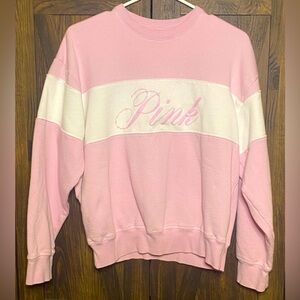 PINK Victoria's Secret Pink & White Colorblock Crewneck Sweatshirt